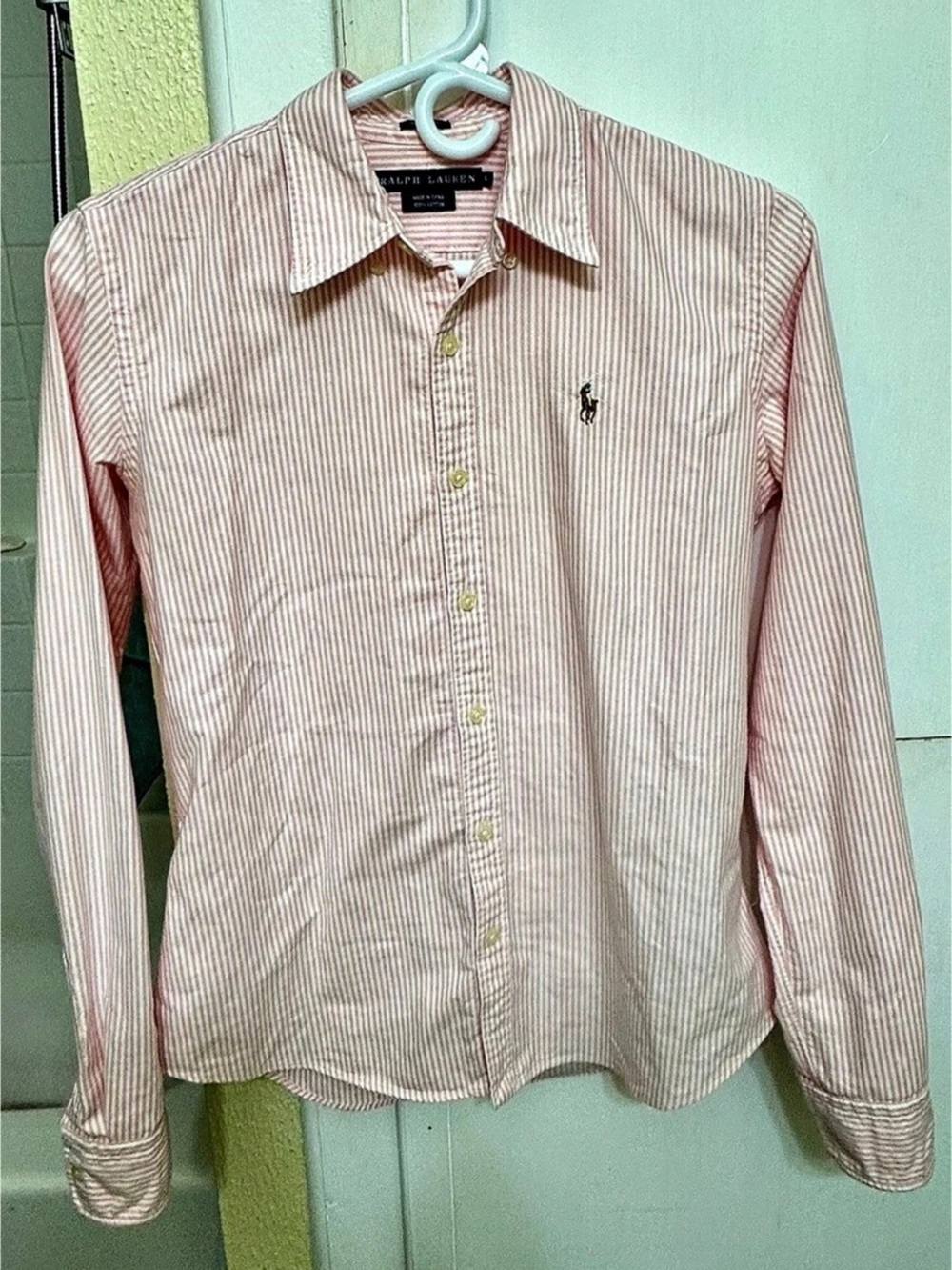 Ralph Lauren Slim Fit Striped Cotton Button-Down Shirt Pink & White Size 6